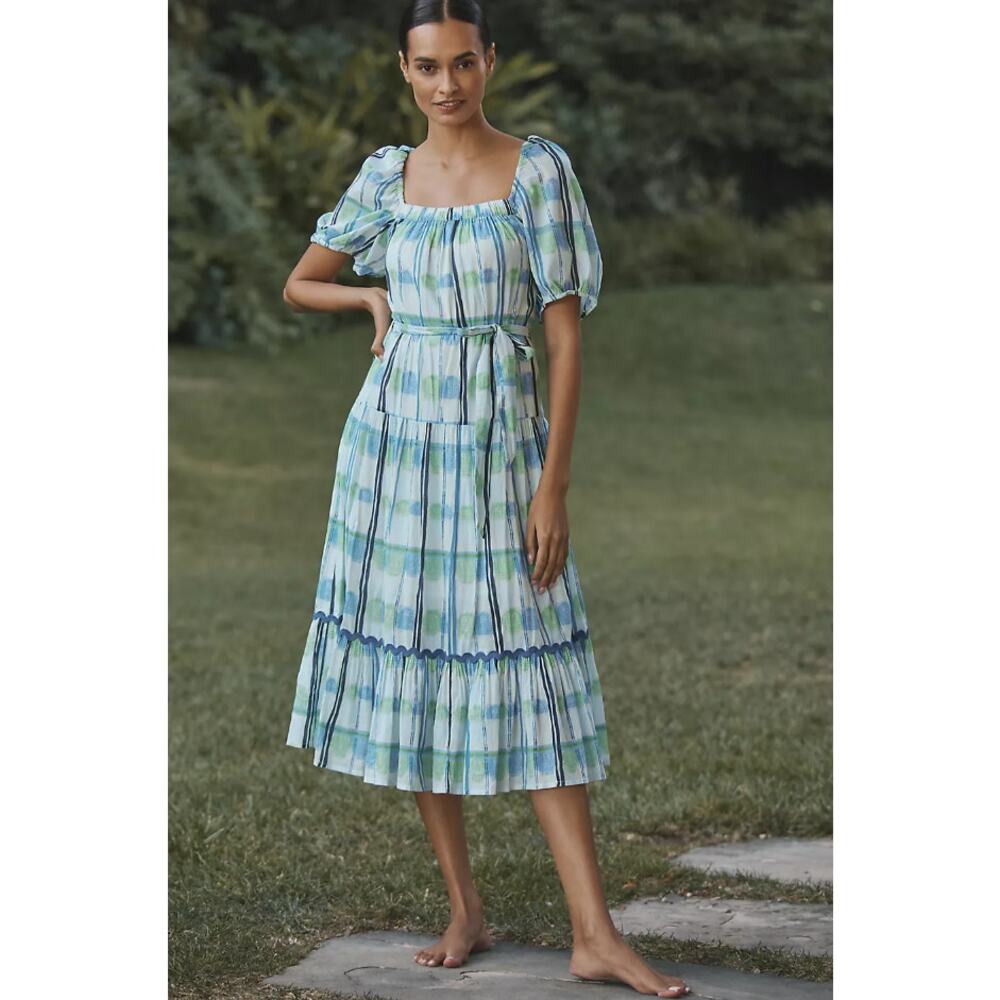 Ro’s Garden Helsinki Puff Sleeve Belted Midi Dress NWT Spring Derby